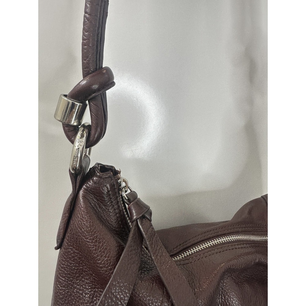 B. Makowsky Espresso Brown Pebbled Leather Hobo Bag Silver Hardware Western Boho - Picture 4 of 16